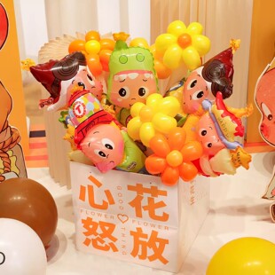 可爱新款星星人手持棒铝膜气球儿童宝宝生日卡通派对场景布置装饰