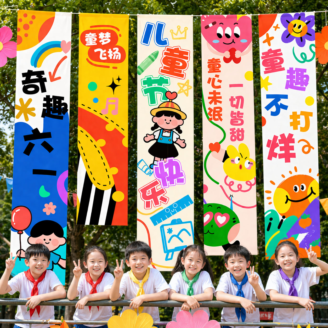 六一儿童节卡通条幅挂布幼儿园小学户外活动打卡氛围感装饰布置
