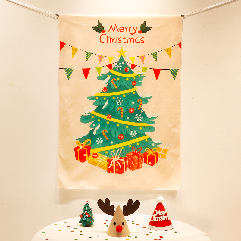 新款圣诞树挂布圣诞节装饰背景布圣诞老人墙布房间卧室拍照布置
