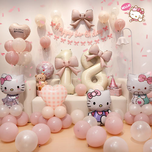 女朋友凯蒂猫生日装饰布置场景女生派对背景墙气球仪式感拍照