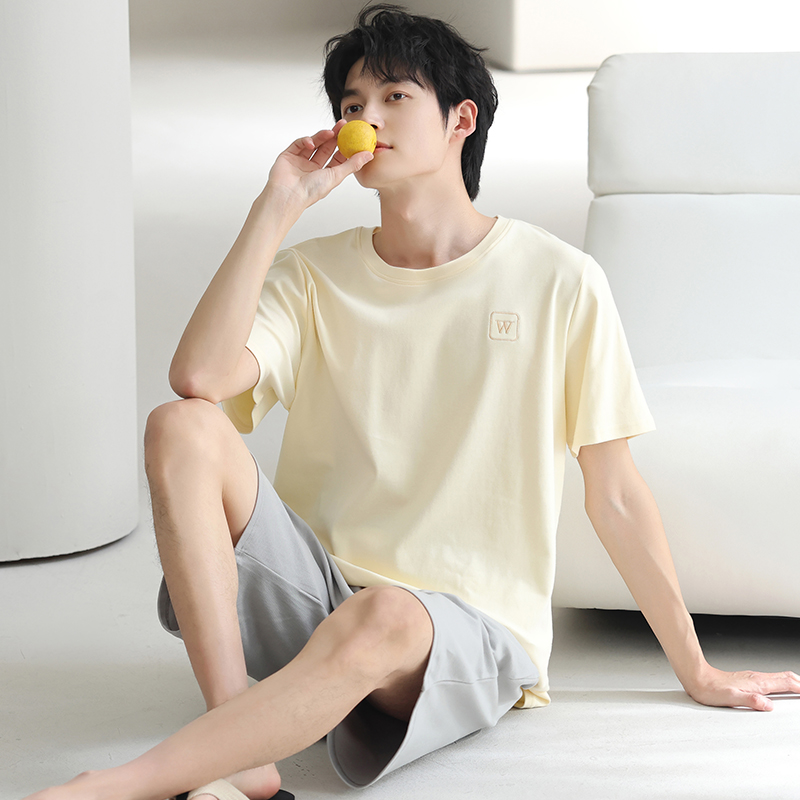 男士睡衣夏季2025新款纯棉短袖长裤三件套大码夏天外穿家居服套装
