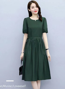 中长款棉麻连衣裙女夏装薄款2023新款收腰气质时髦小个子亚麻裙子