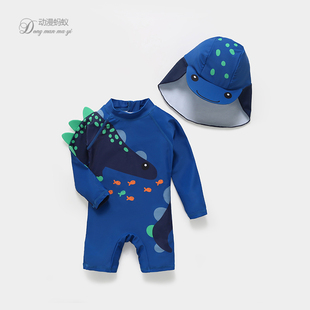 游泳衣儿童男3岁2宝宝泳衣男宝小童长袖男孩泳衣连体X海边儿童泳