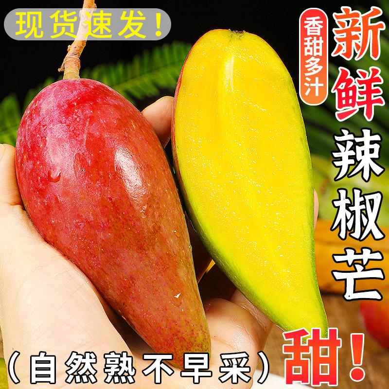 海南辣椒芒新鲜芒果热带水果当季树上熟甜心芒红金玉青贵妃芒整箱