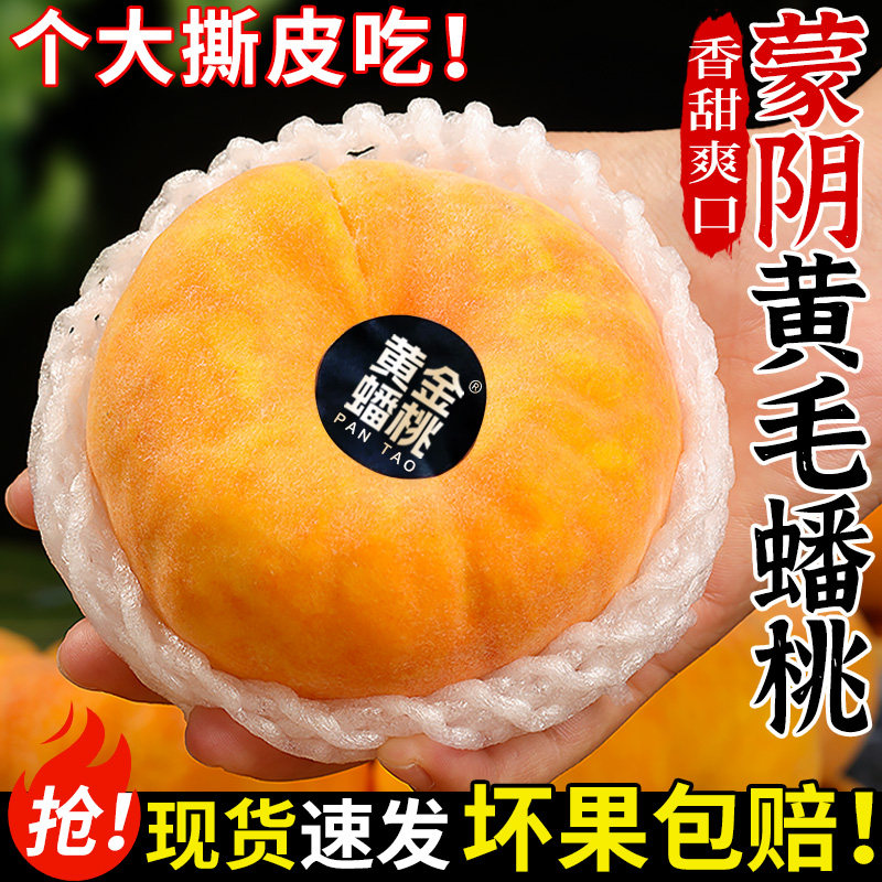蒙阴黄毛蟠桃5斤新鲜水果脆甜黄肉扁桃黄金蟠桃蜜桃当季现摘整箱