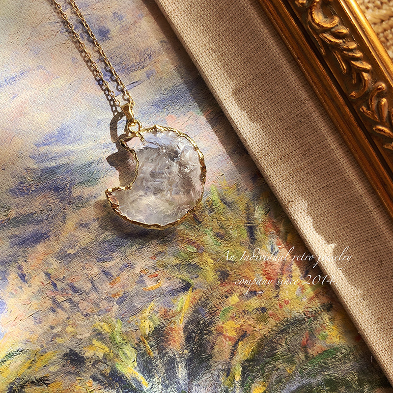 梦想鎏金白水晶月亮情侣礼物项链