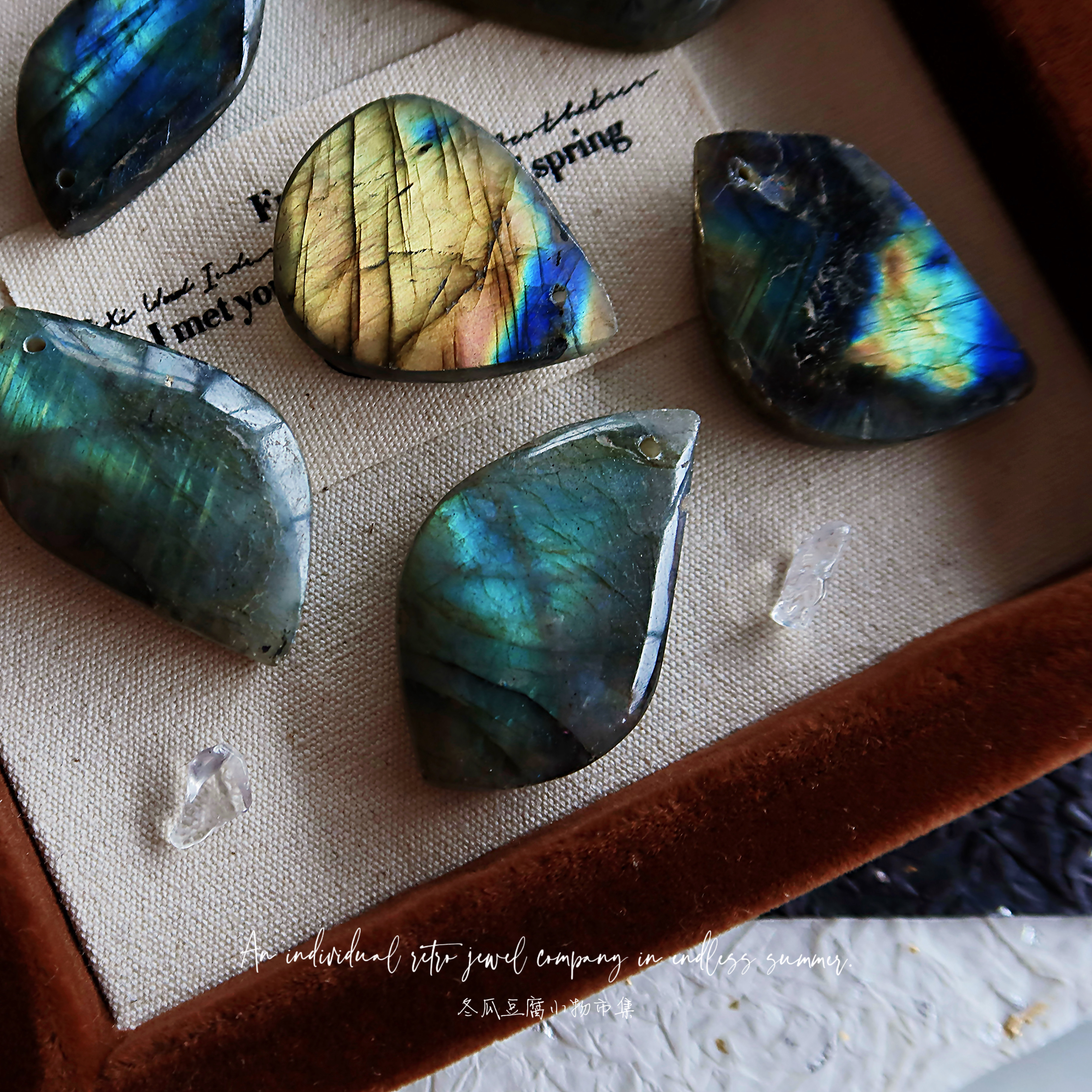 流动的盛宴｜孤品天然蓝灰月光拉长原石项链吊坠小众原创设计礼物