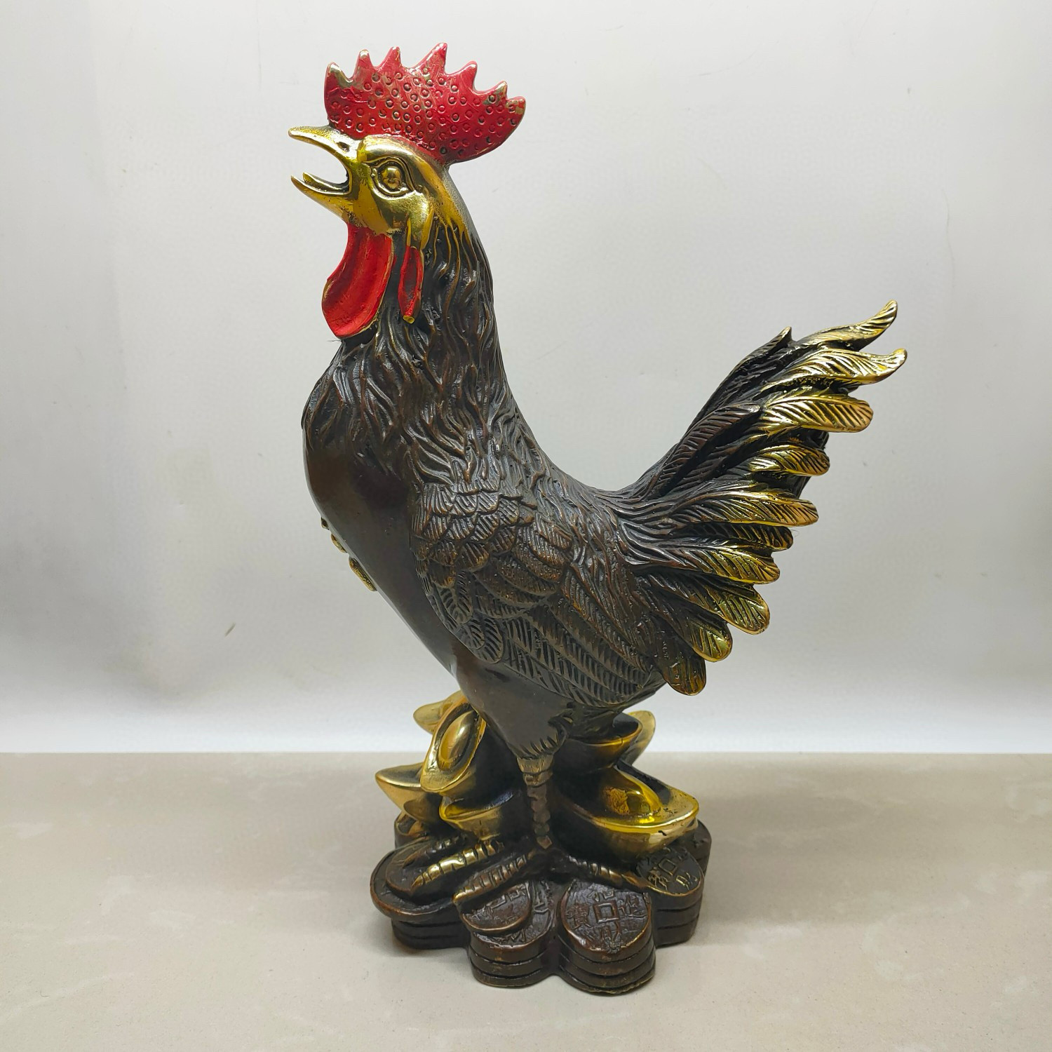 纯铜鎏金大公鸡摆件福鸡元宝鸡生肖鸡守护神雄鸡大吉大利风水摆件