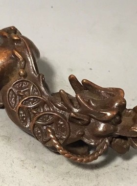 仿古招财貔貅挂件实心铜器瑞兽手把件微雕老包浆古玩收藏桌面摆件