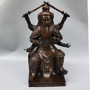 风水纯铜大号火德星君铜像三头六臂铜火神祝融神像黄铜器人物摆件