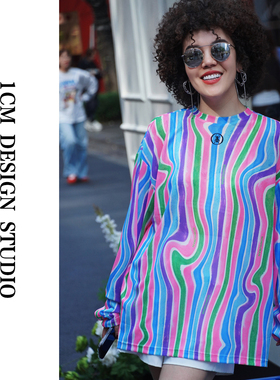 NONHUMAN蚂蚁家25夏季新款原创设计师品牌宽松彩条印花网纱皮肤衣