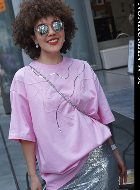 NONHUMAN蚂蚁家 25春夏新款 原创设计师品牌 钉珠亮片宽松短袖T恤