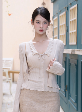 kindame韩系秋季针织背心开衫套装修身显瘦两件套KS25F2609