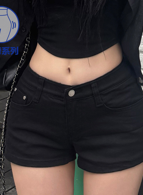 kindame韩国夏季清凉低腰丰胯百搭黑色牛仔短裤DS24S0234