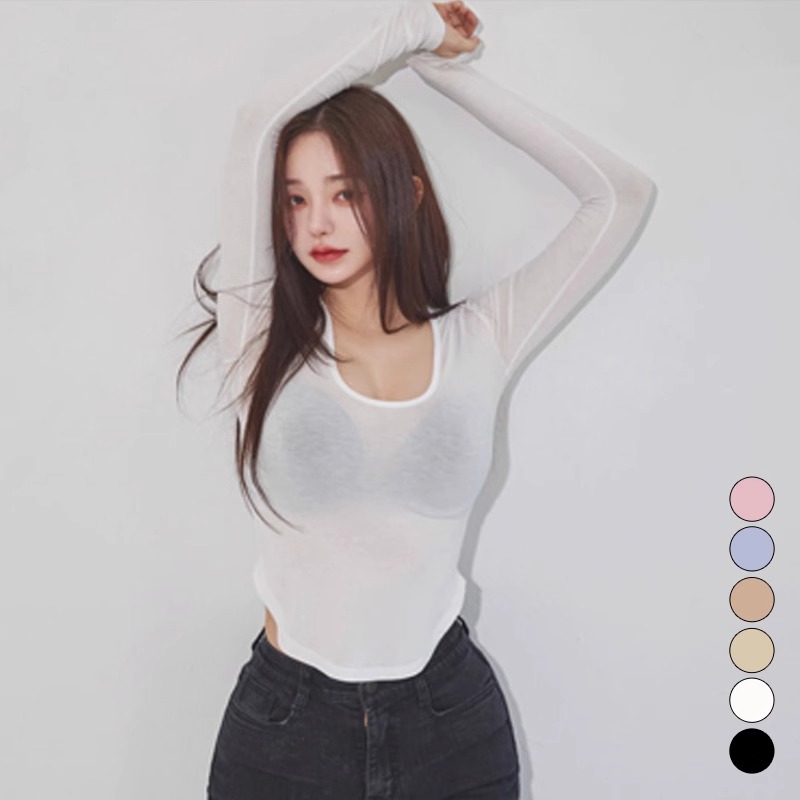 kindame弧形下摆休闲纯色长袖