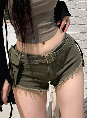 kindame韩国夏季清爽性感低腰显腿腰带工装短裤DS25S3114