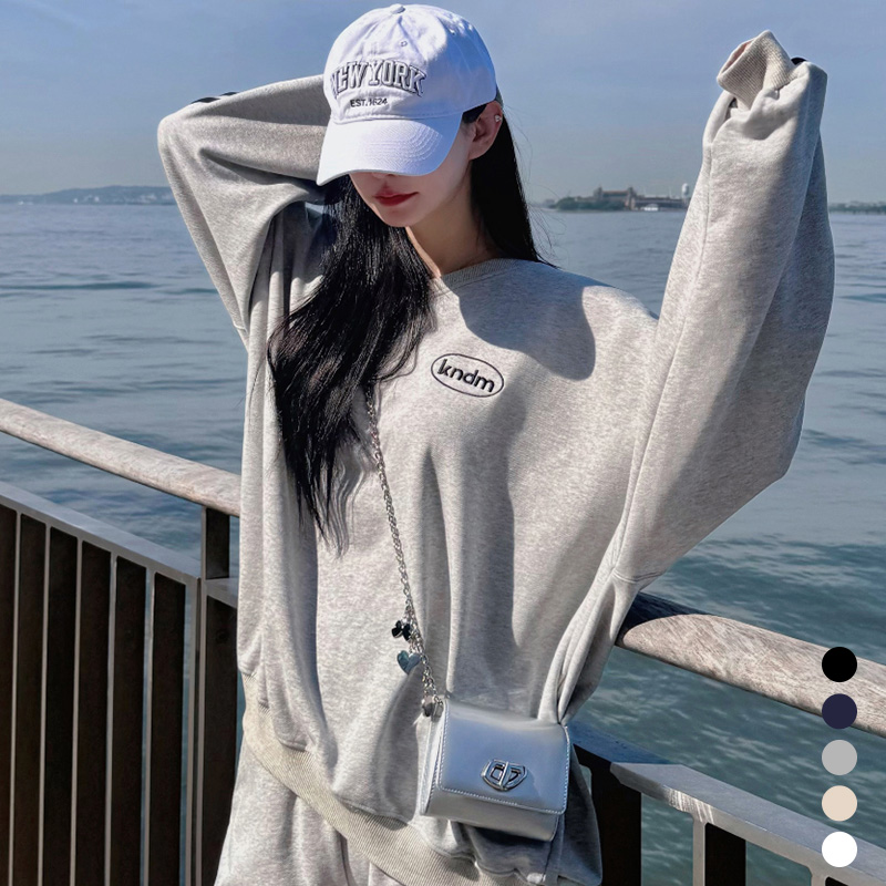 KNDM标志纯色刺绣长袖V领卫衣