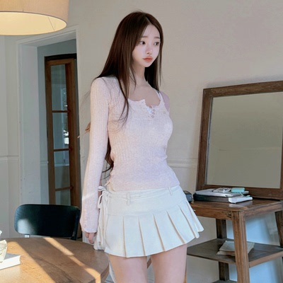 kindame羊毛罗纹长袖修身针织衫