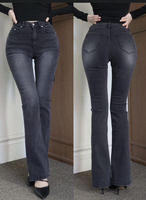 kindame美胯系列中高腰牛仔喇叭裤_黑灰色DL24F2715