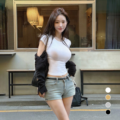 kindame弹力短袖修身T恤女白色