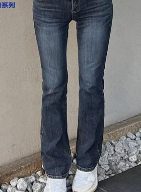 kindame韩国百搭显瘦中深蓝低腰丰胯提臀微喇牛仔长裤DL23S0121