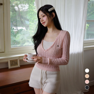 V领上衣ZANNE25FW01 长袖 ZANNE韩国假两件百搭麻花纹修身 针织衫