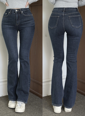 kindame美胯系列中高腰牛仔喇叭裤_颜色深蓝色DL24F2714