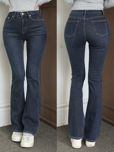 kindame美胯系列中高腰牛仔喇叭裤_颜色深蓝色DL24F2714