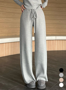 kindame韩国修身百搭透气休闲竖纹针织运动宽松长裤KL23W2304