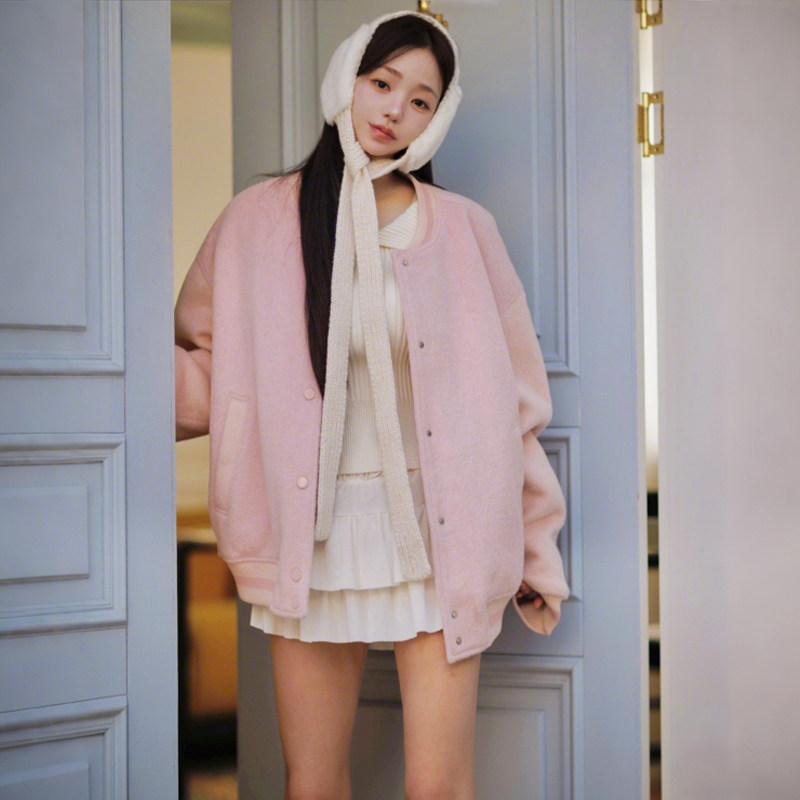 kindame韩国学院风粉色棒球服女宽松外套温柔韩系风夹克OR25W3406,运动服/休闲服装,棒球服,淘宝优惠券,粉丝福利购,淘宝优惠卷