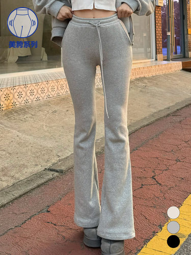 保暖水貂毛加绒休闲微喇运动裤