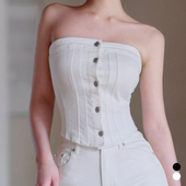 纽扣开衫 kindame韩国百搭纯色时尚 露肩无袖 抹胸TS25S3105