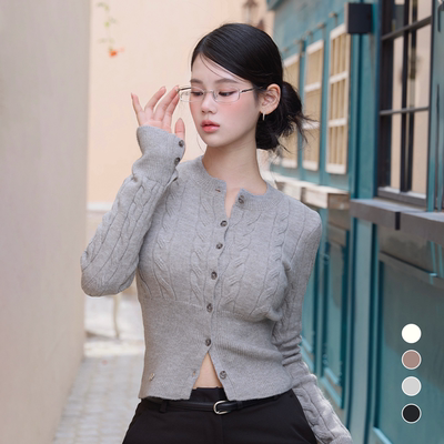 韩国新款V领针织开衫女