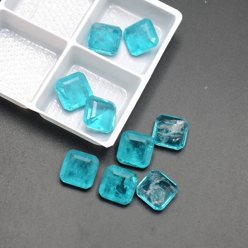 拼合宝石仿帕拉伊巴正方形裸石冰蓝色玻璃水晶石带棉絮宝石