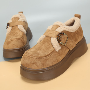 女鞋 时尚 41到43秋冬新款 女厚底加绒保暖毛毛鞋 百搭舒适 勃肯鞋 大码