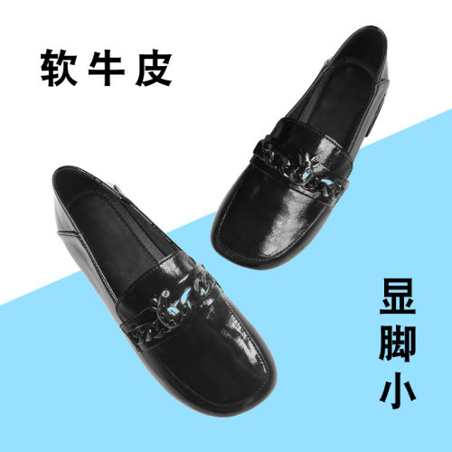 显脚小！漆皮低跟舒适大码女单鞋