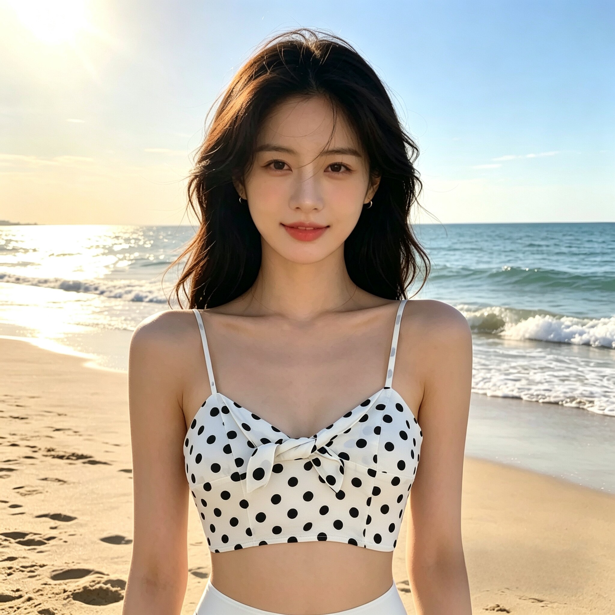 波点裹胸吊带衫性感抹胸可爱圆点度假沙滩泳装外贸出口美国夏0057