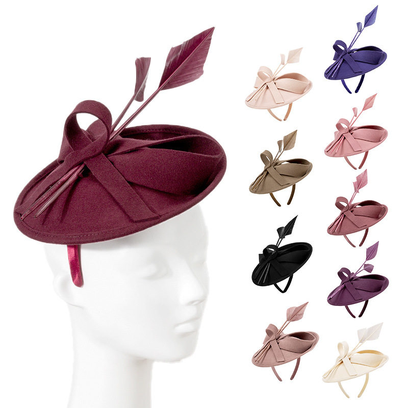 欧美2025新款冬季时尚新娘头饰羽毛发饰网纱头花舞台派对礼帽