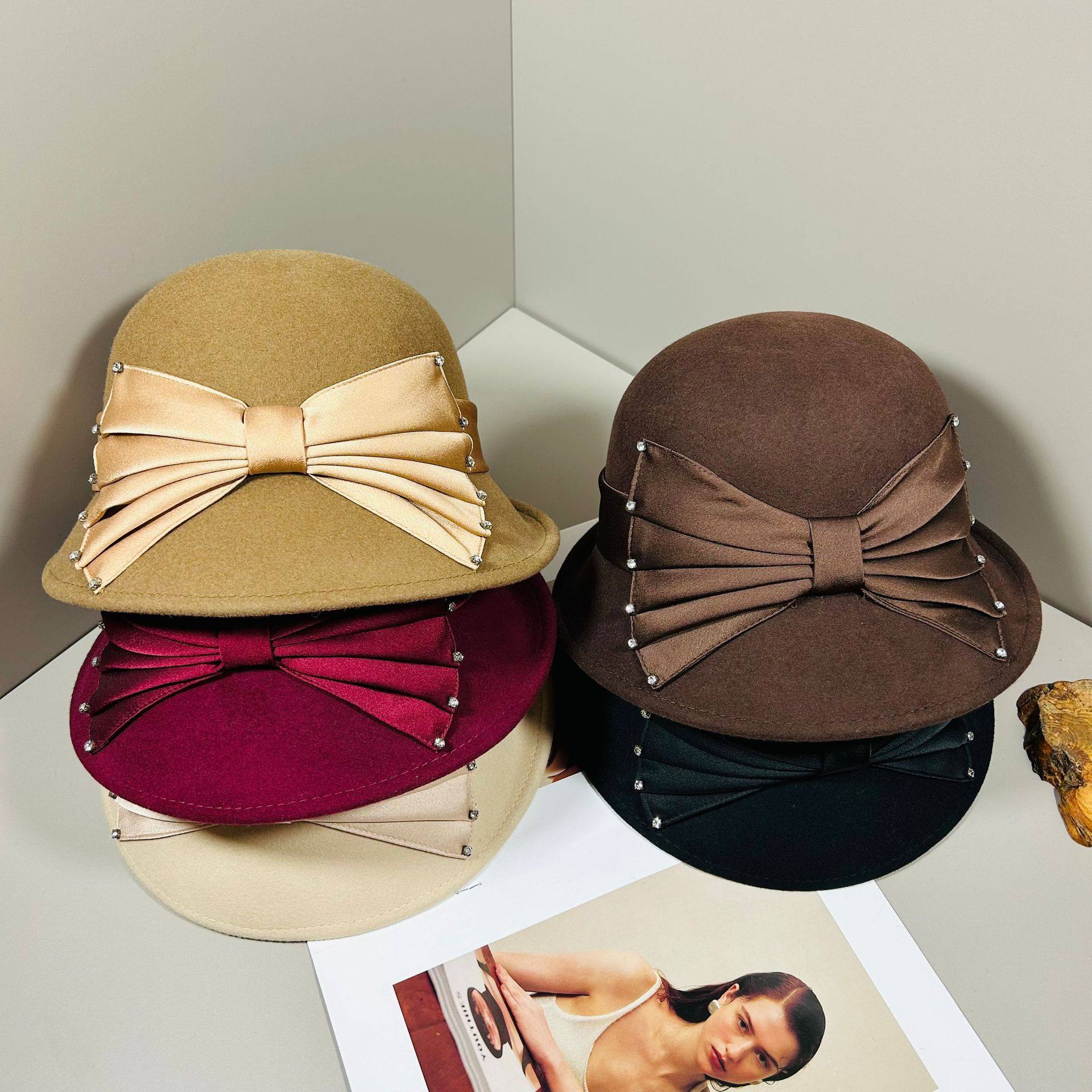 洋气百搭蝴蝶结羊毛渔夫帽优雅毡帽法式赫本风礼帽女秋冬大檐盆帽,服饰配件/皮带/帽子/围巾,新娘头饰,淘宝优惠券,粉丝福利购,淘宝优惠卷