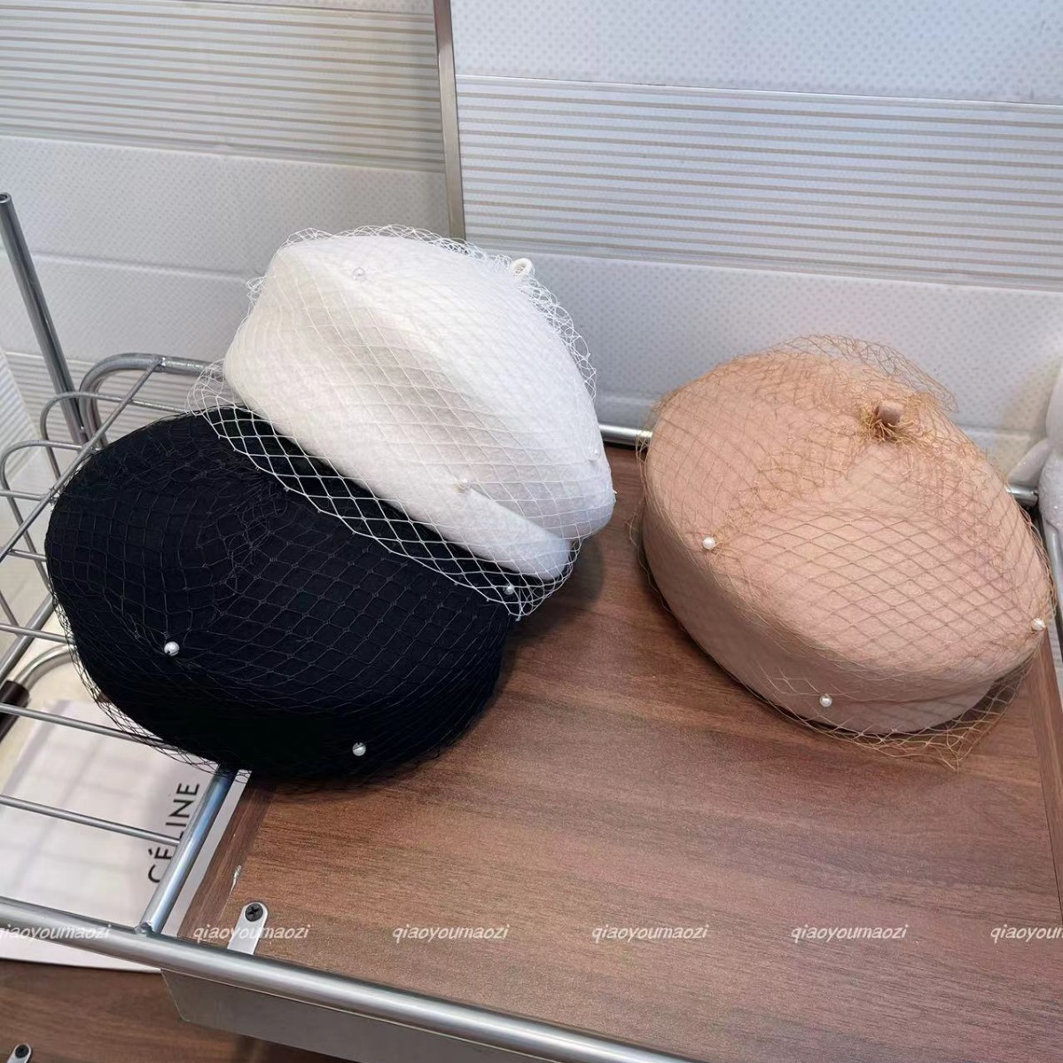 日本CA4澳洲羊毛毡帽子女秋冬保暖画家帽法式网纱蝴蝶结贝雷帽潮