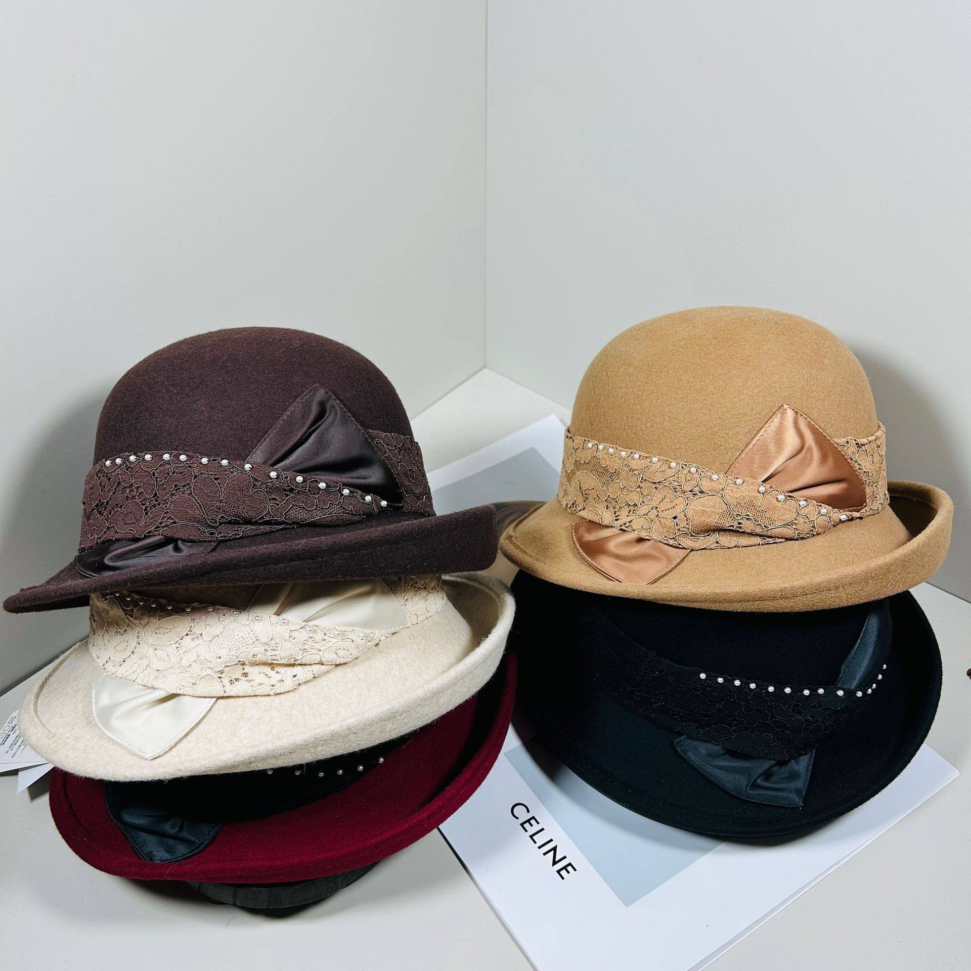 2025冬季新款澳洲翘边羊毛渔夫帽女丝缎带蝴蝶结优雅盆帽女士帽潮,服饰配件/皮带/帽子/围巾,帽子,淘宝优惠券,粉丝福利购,淘宝优惠卷