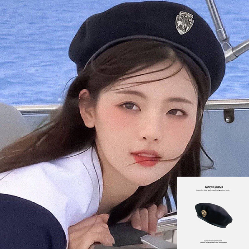 JK供感杨超越同款女贝雷帽女画家帽海军帽潮徽章学院风时装帽子