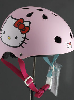 外贸原单浅粉红KITTY猫女孩三轮车单车轮滑骑行头盔11孔多尺码