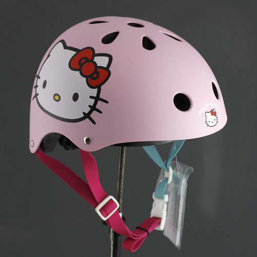 外贸原单浅粉红KITTY猫女孩三轮车单车轮滑骑行头盔11孔多尺码