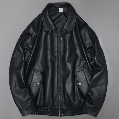 男女柔软头层绵羊翻领廓版真皮衣