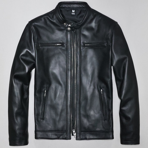 男立领头层绵羊真皮皮衣商务夹克