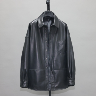 头层绵羊真皮皮衣女韩版 宽松大衬衣休闲慵懒青年廓形男友风外套杜