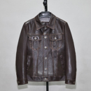 头层山羊真皮皮衣男女修身 青年翻领简约休闲牛仔夹克外套么 短款