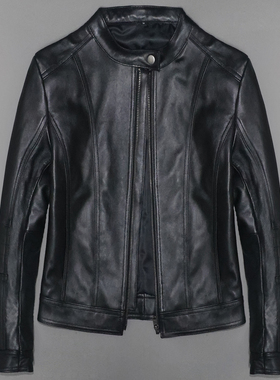 女士立领真皮夹克头层绵羊皮衣女修身短款青年简约显瘦小外套崔