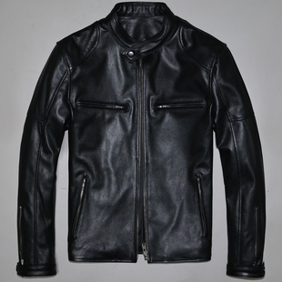 头层牛皮真皮皮衣男修身 青年简约休闲商务立领机车夹克外套刀 短款